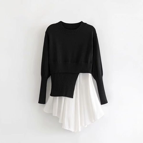 

fashion women irregular hem splicing knitting sweater 2019 autumn leisure long sleeves pullover loose sw661