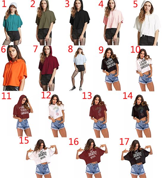 

womens summer short sleeve letter print sweatshirt crop hoodie lightweight crop pullover sweatshirt 17colors, Black