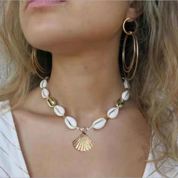 

fashion tide beach necklace handmade natural shell alloy scallop pendant necklace temperament personality 2019 new wave, Silver