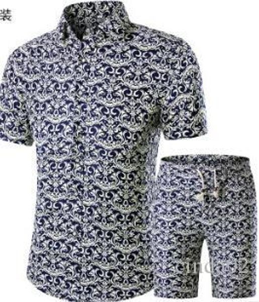 

summer men shirts+shorts set new casual printed hawaiian fashion shirt homme short male printing dress suit sets plus size, White;black