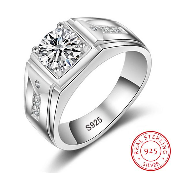 

50% off luxury fashion man wedding ring 100% 925 sterling silver ring 1 ct cz diamond engagement rings for men jewelry wholesale m009, Slivery;golden