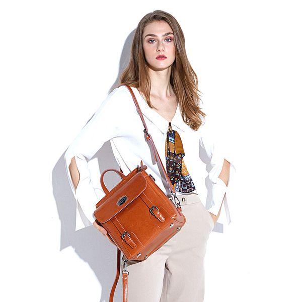 

new luxury designer backpacks genuine leather ladies oil wax leather backpack fashion travel backpack large capacity simple women bag 5019