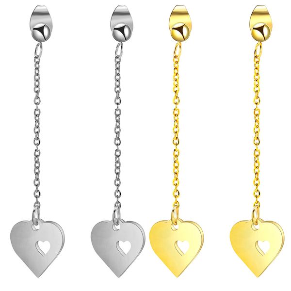 

new personalized gold stainless steel womens hollow heart long drop tassel dangle stud earring allergy proof earrings for women for sale, Silver