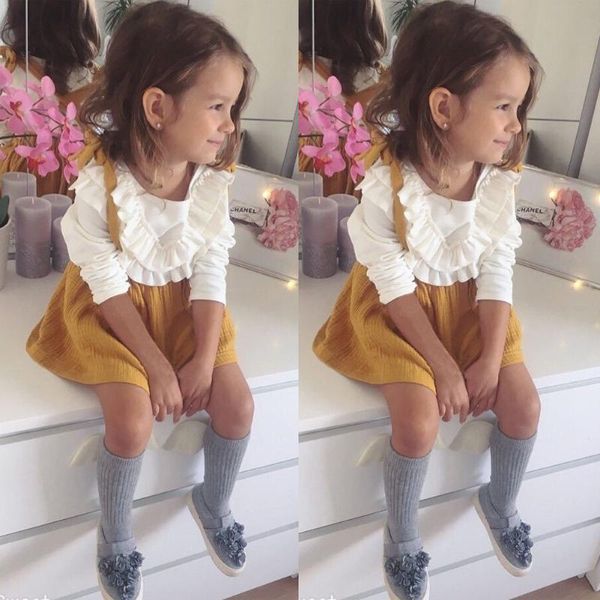 

pudcoco девочка набор 1y-6y малышей детские baby girl костюмы одежда set ромпер топы футболка + ремень юбка, White