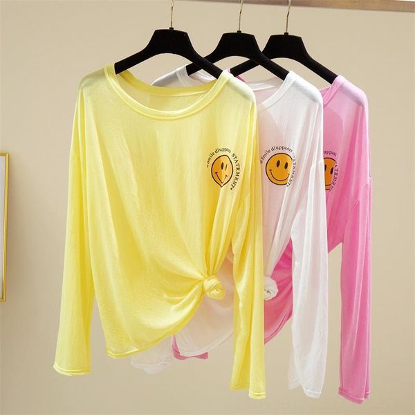 

long-sleeved sunscreen clothes women's 2020 loose mid-length summer thin blouse ins t-shirt t-shirt fashion, White