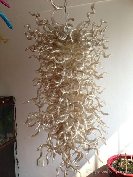 

ac led bulbs 110v/240v bright amber mouth blown glass art wrought iron chandelier