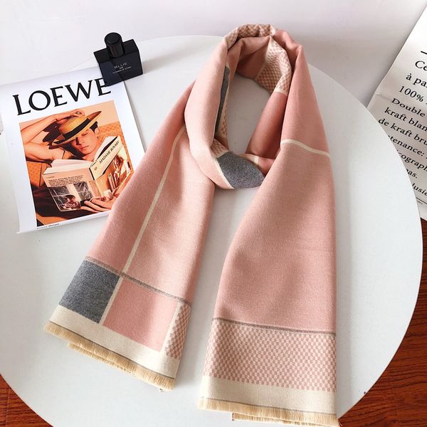 

designer scarf double-sided fashion cashmere ladies scarf men and women with the same thick warm shawl collar 5 colors, Blue;gray