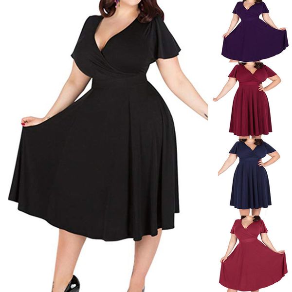 

women's v-neck elegant dress with waisband and large size dress, Black;gray