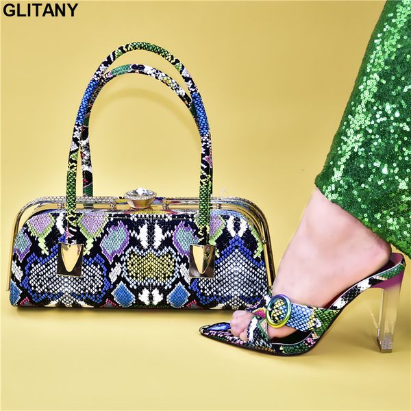 

new italian shoes with matching bags italian shoe and bag set for party in women woman sandals 2019 summer square heel slip-on, Black