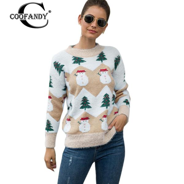 

women casual o-neck long sleeve christmas regular fit, pullover prints knitted  sweater hips length, White;black