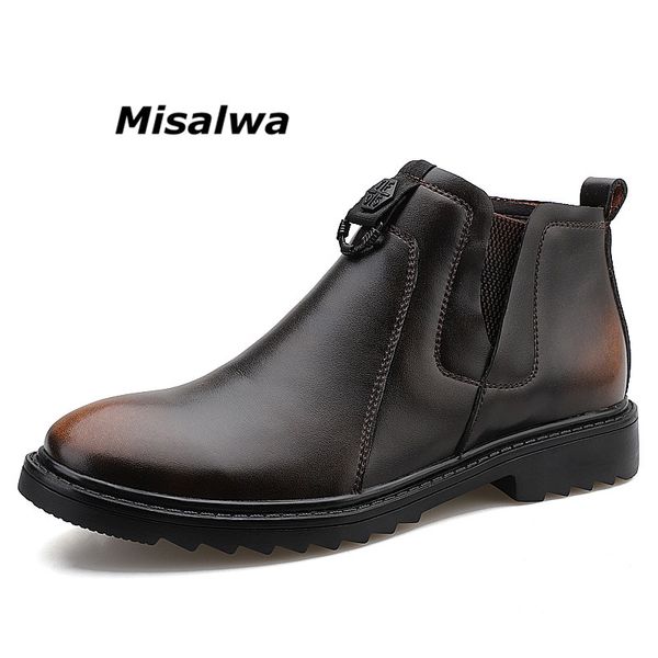

misalwa winter men boots leather 2019 resistant multifunction ankle platform boots personality man footwear casual shoes, Black
