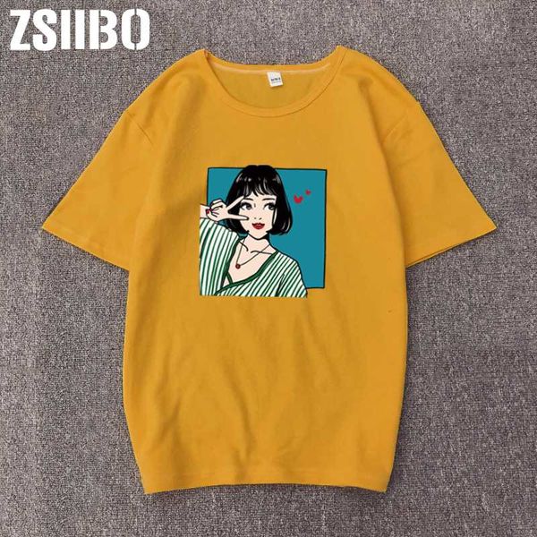

harajuku cartoon print women t shirt2019 summer casual short-sleeve simple female women plus size female clothe, White
