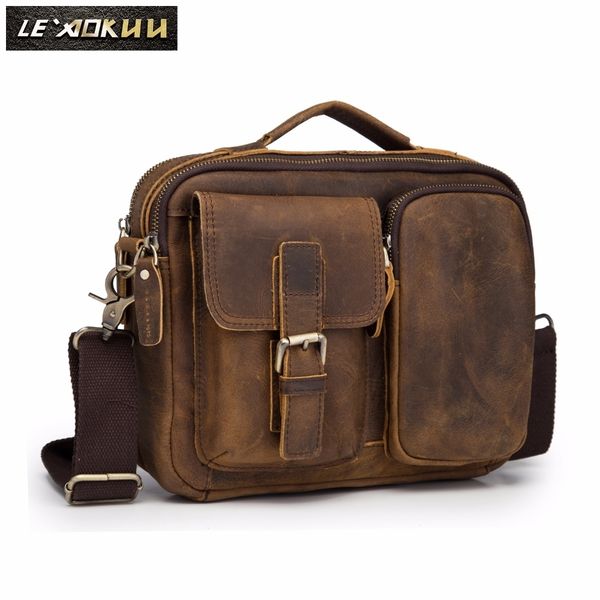 

quality original leather design male shoulder messenger bag cowhide fashion cross-body bag 9" pad tote mochila satchel bag 036-c cj1912