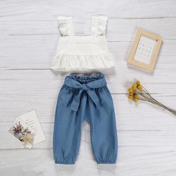 

children's summer clothes baby girls deisgner sweet white vest t-shirts long pants kids baby outdoor casual outfits