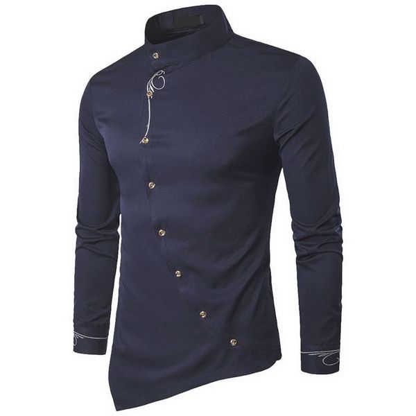 

vogue slim fashion male shirt long sleeve mens clothes nice oblique button dress shirts mandarin collar men tuxedo shirts, White;black