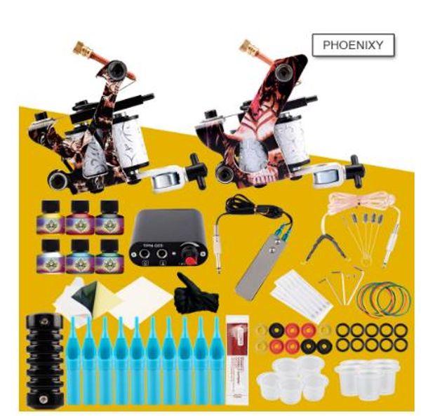 

complete tattoo kit 8 wrap coils machines 6pcs set ink grips needles tips power supply beginner tattoo supplies