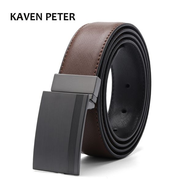

luxury leather belt men plate reversible buckle with toothpick pattern business dress belts dropship suppliers black blue brown t200615, Black;brown