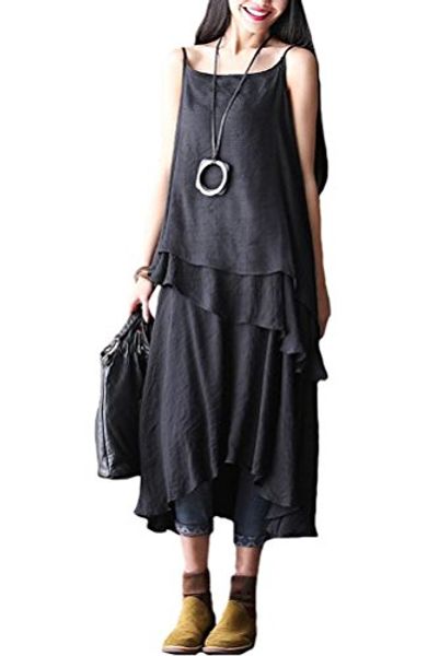 

mordenmiss women's new summer sleeveless beach dresses, Black;gray