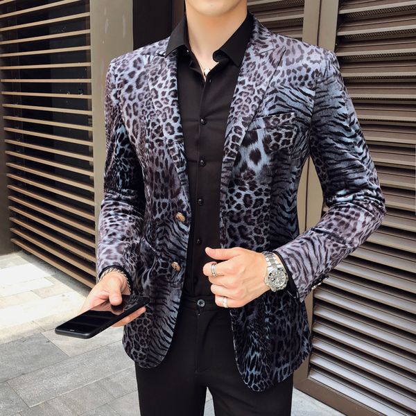 

luxury blazer men british long sleeve men casual suit coats slim fit one button leopard suit jacket blazer 60, White;black
