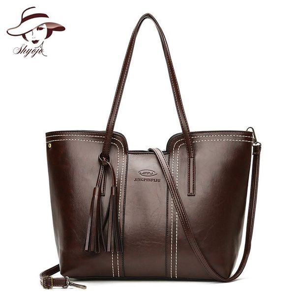 

large capacity pu leather handbags tassel vintage female casual tote messenger bag solid color bags