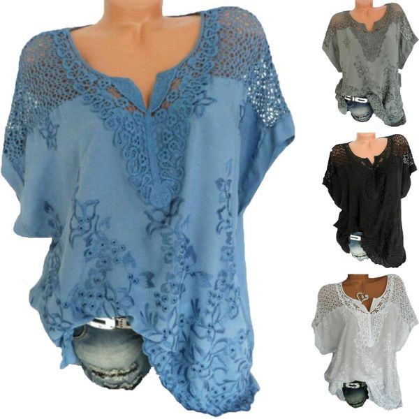 

women summer t shirts fashion ladies plus size loose t shirt batwing short sleeve lace hollow baggy casual t-shirt new hot, White