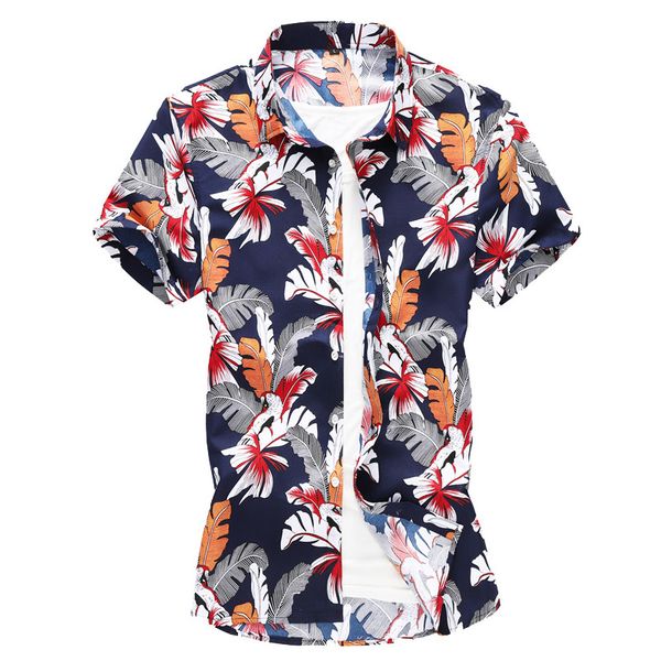 

men's shirt camisa casual short sleeve shirt men loose chest print turn-down collar round hem male blouse camisa large size, White;black