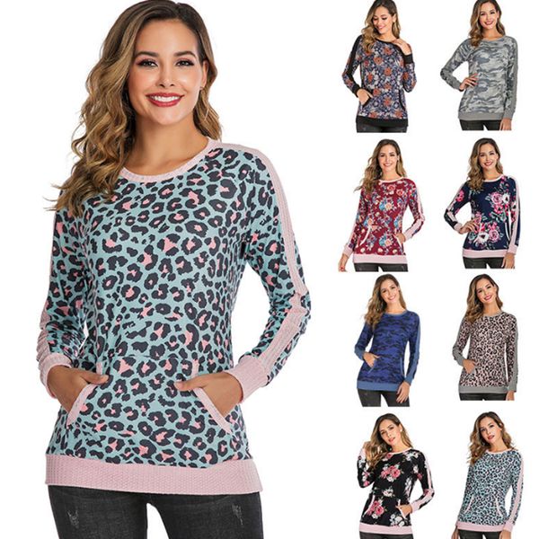 

leopard patchwork pullover 8 colors women long sleeve autumn pullover casual sweatshirt streetwear shirt zza1909 50pcs, White