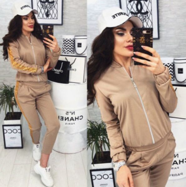 

женская сплошной цвет костюма нового способа вскользь пришивания строчка куртки брюки спортивный костюм зимы женщин высокое качество 2020 дл, White