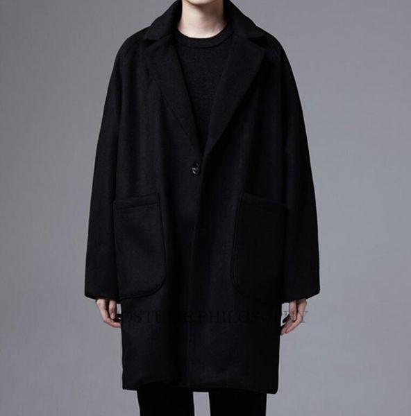 

s-6xl 2019 spring men's new fashion personalized customization wide raglan sleeves, loose black woolen coat