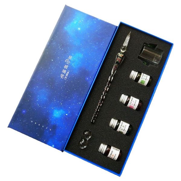 

starry sky glass fountain dip pen holder signature ink set calligraphy writing d08b