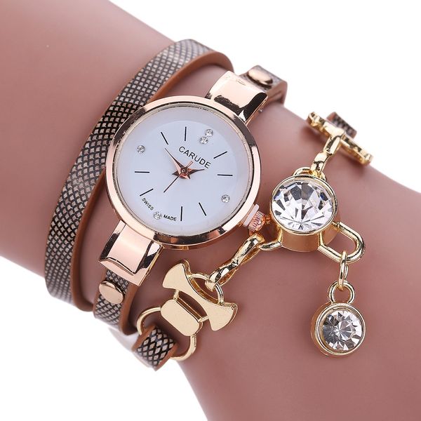 

women's bracelet watch ladies fashion faux leather luxury rhinestone watches analog quartz dress wrist watches clock @yl, Slivery;brown