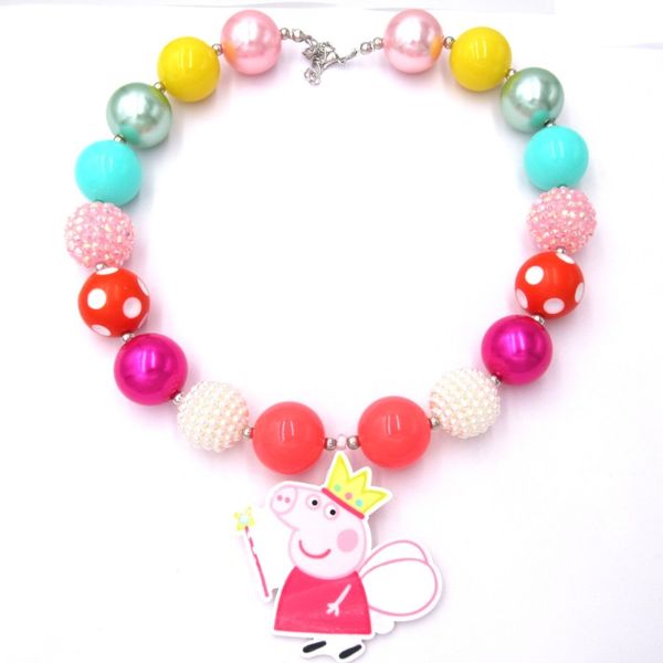 

new toddler girls masquerade dress outfits necklace gift to baby child cartoon resin pendant chunky bubblegum necklaces jewelry, Silver