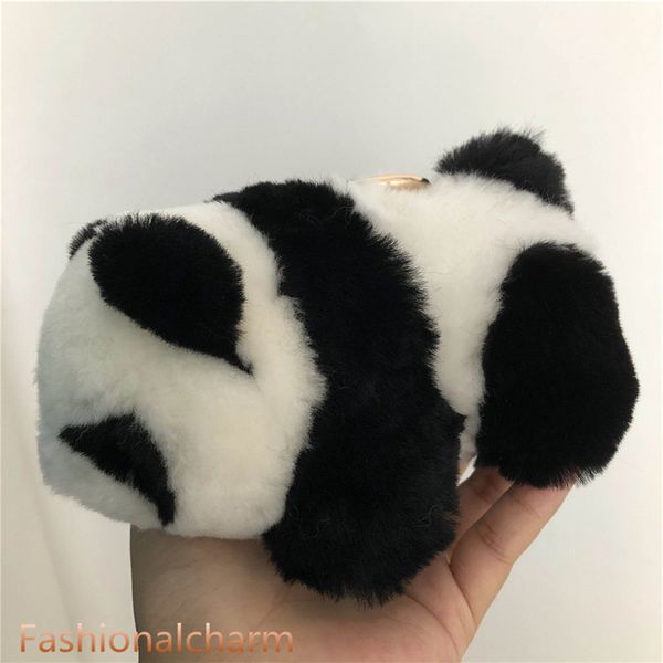 Llavero con colgante para bolso de oso Panda, piel auténtica de oveja, juguete para niños