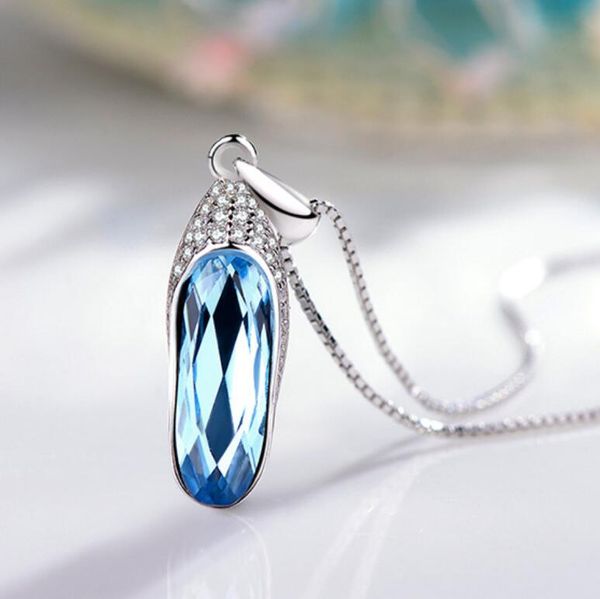 

luxury jewelry s925 sterling silver necklace austria crystal glass shoes pendant necklace for women fashion