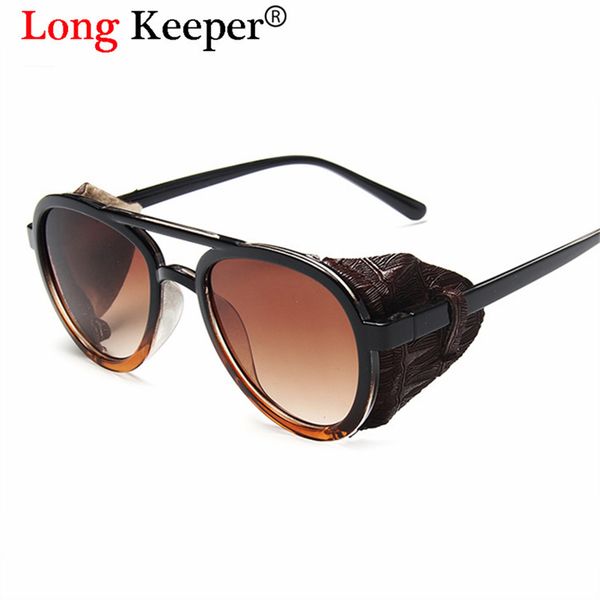

vintage round sunglasses for men steampunk 2020 new retro leather side shield male sun glasses uv400 oculos feminino, White;black