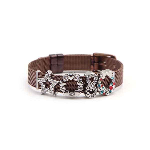 

vinnie design jewelry 10mm stainless steel coffee mesh bracelet with silver rose gold slide charms christmas day gift, Golden;silver