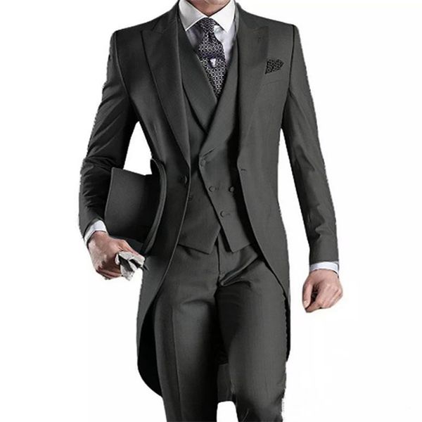 

2020 blue tailcoat suit men party groomsmen suits for wedding tuxedos (jacket+pants+vest) terno masculino costume marriage, White;black