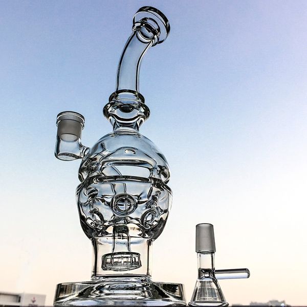 Klare Recycler-Wasserpfeifen Fabergé-Ei-Glasbong mit Schweizer Duschkopf Perc Percolator Dab Rigs Bohrinsel Raucherzubehör MFE01