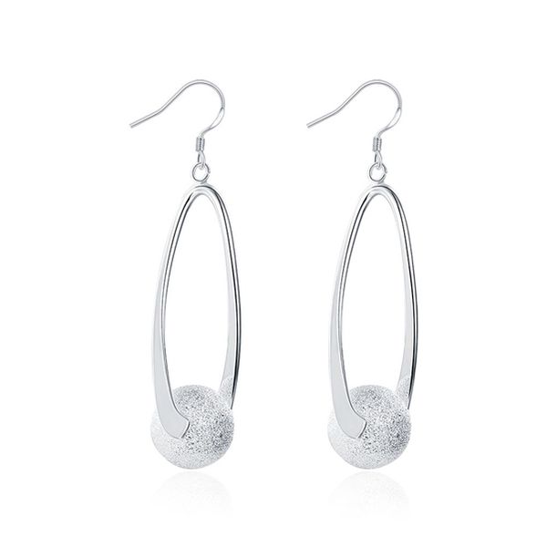 

plated sterling silver middle sand bead earrings djse133 size 6.4cm*1.4cm;women's 925 silver plate dangle & chandelier jewelry earring