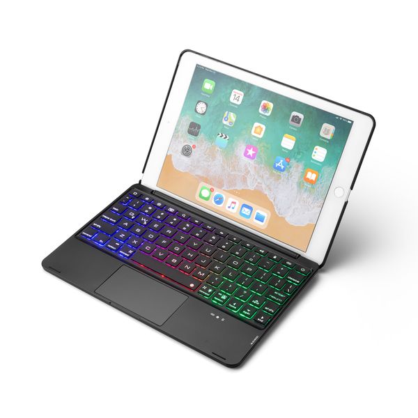 

wireless keyboard case with touchpad for ipad pro/air 2/air 9.7 inch with colorful backlight smart sleep/wakeup bluetooth keyboad