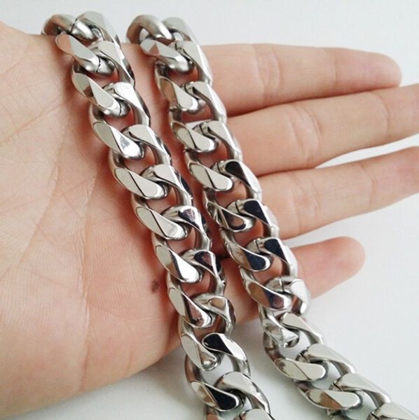 15mm huge heavy 18-40 inch Pure stainless steel silver cuban curb chain necklace solid link chain jewelry for mens gifts high qualityDXTA