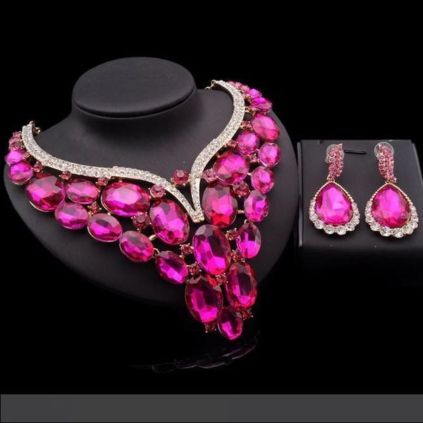 

yulaili роскошные женщины мода ювелирные изделия свадьба большой кристалл свадебные ювелирные наборы классический горный хрусталь золотой цв, Black