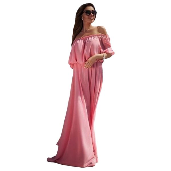 

2019 summer chiffon maxi dress women clothing off the shoulder long dress snash neck robe femme pink vestidos mujer, Black;gray
