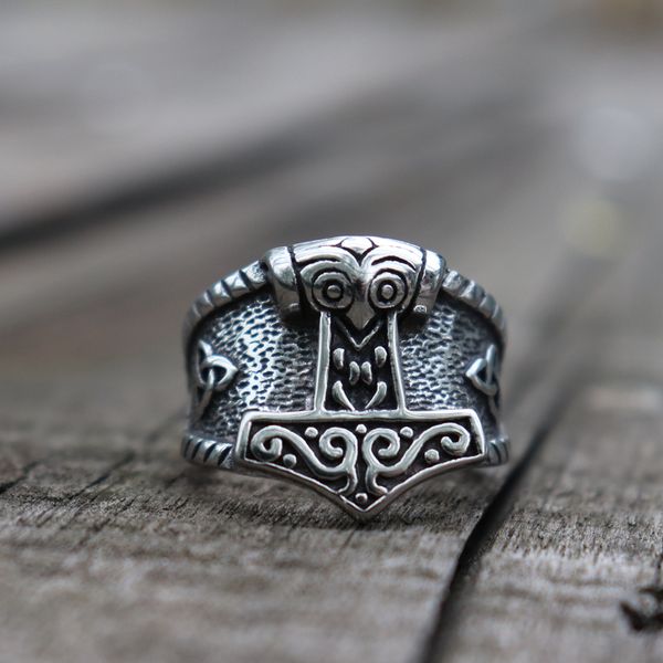 

viking 316l stainless steel ring celtics knot runes mjolnir thor hammer rings mens nordic amulet men jewelry, Silver