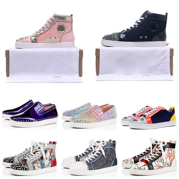 

designer red bottom casual shoes high low cut suede spike luxury shoes mens women party wedding crystal leather sport sneakers