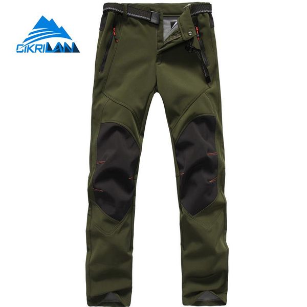 

winter mens warm fishing trekking windser softshell outdoor climbing hiking pants men sport fleece lining camping trousers, Black;green