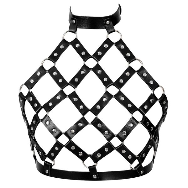 

goth harness leather body harness cage bra hollow out lingerie belt fetish for women, Black;white