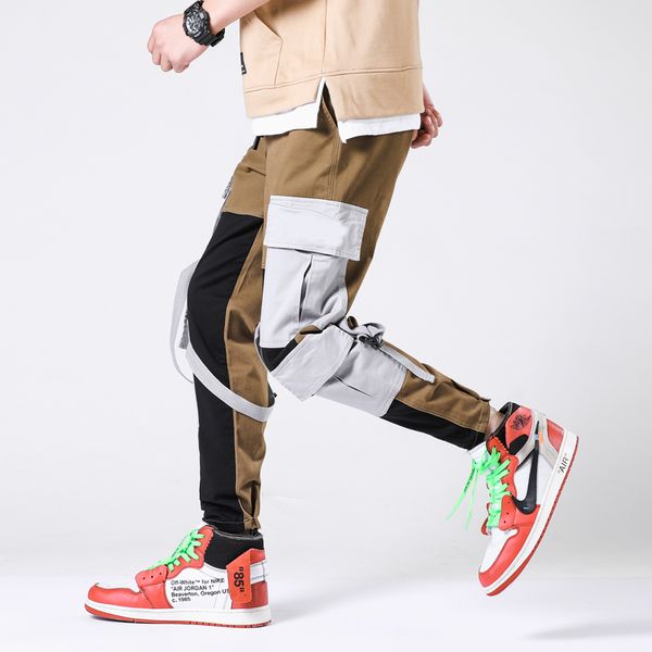 

diaooaid 2019 new pants men multi-pocket elastic waist camouflage harem pant hip hop sweatpants casual trousers male trousers, Black