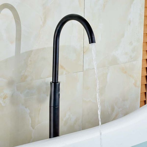 

black bronze shower faucet floor standing spout with wall mount concealed 2-way mixer tap handheld shower bathtub faucet