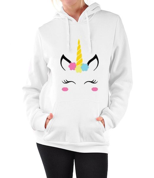 

2019 spirng new fashion hoodie women new unicorn pattern print hooded loose long sleeve white sweatshirt size s-xl, Black